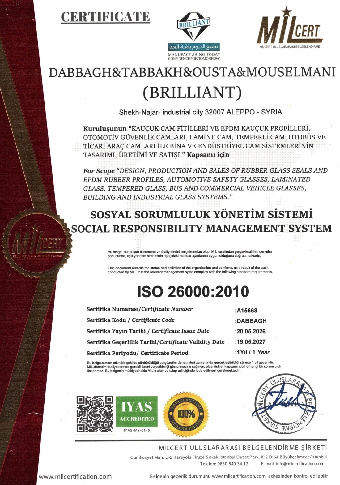 ISO 26000:2010 - Brilliant Certificate